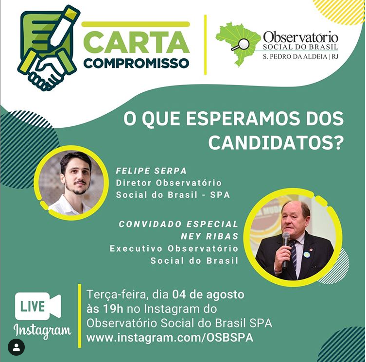 Iniciativa faz parte do Observatório Social do Brasil. Uma live será realizada às 19h desta terça-feira (4) para apresentar, explicar e tirar dúvidas sobre o projeto.