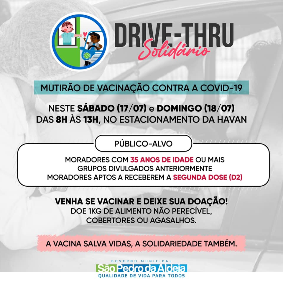 Covid-19: drive-thru solidário promove novo mutirão de vacinação em São Pedro da Aldeia