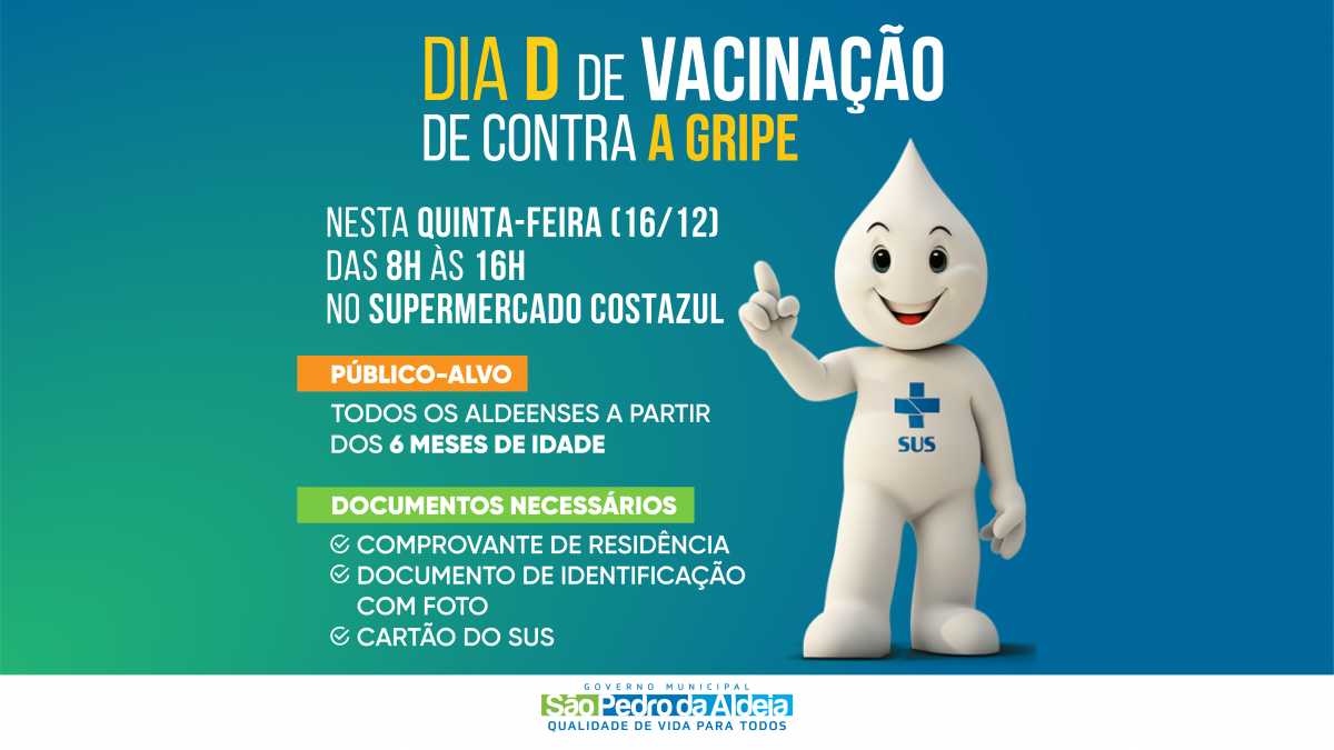 São Pedro da Aldeia promove dia D de vacinação contra a gripe na quinta-feira (16)
