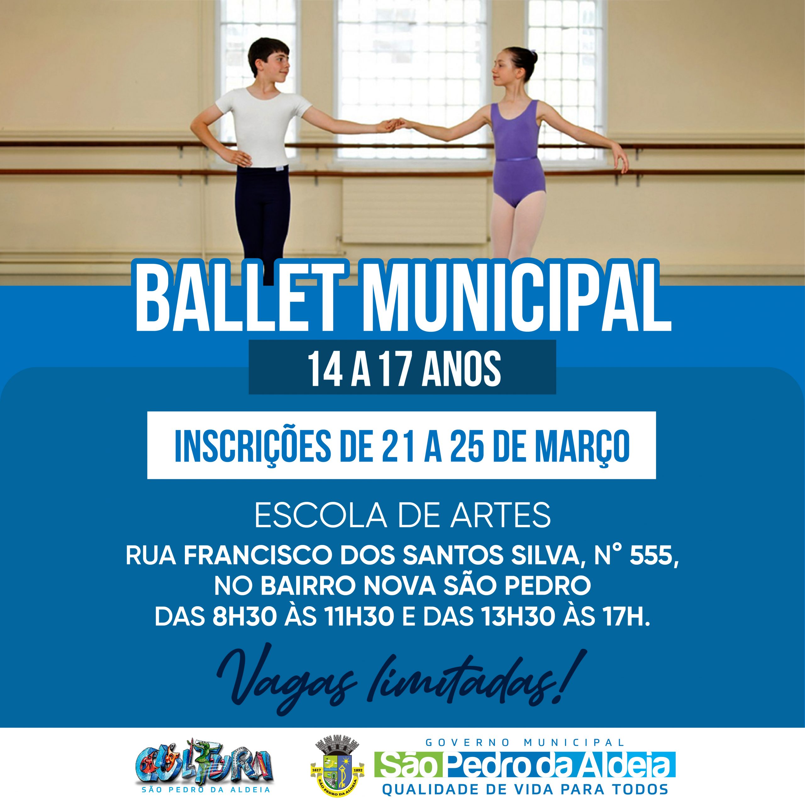Inscrições presenciais para o Ballet Municipal terminam nesta sexta (25) em São Pedro da Aldeia