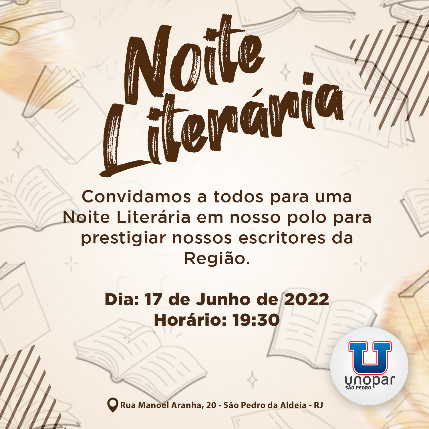 Vem aí a 2ª edição da Noite Literária no polo da UNOPAR em São Pedro da Aldeia