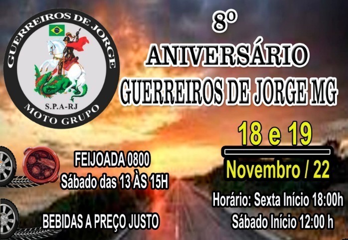 Vem aí o 8º Aniversário dos Guerreiros de Jorge MG em São Pedro da Aldeia